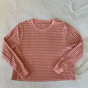 J Crew - women’s size XL - vintage jersey long sleeve tee- pink & red stripe